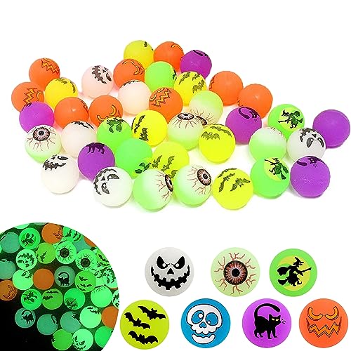 TECHEEL 24 Stück Halloween Luminous Flummi Leuchtend Flummies für Kinder Flummis Kindergeburtstag Hüpfball für Halloween Party Mitgebel Spielzeug Geschenk Süßes oder Saures von TECHEEL