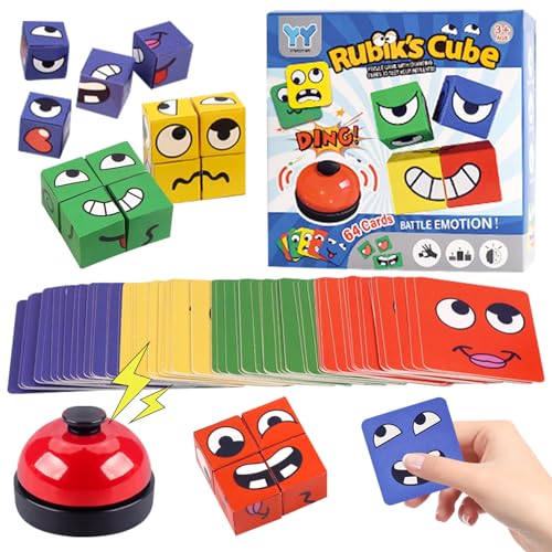 TECHEEL Ausdruck Spielzeug Würfelpuzzle Ausdruck Holzwürfel Puzzle Spiel Puzzle Bauwürfel Bunte Zauberwürfel Baustein Spielzeug Interaktives Knobelspiele Pädagogisches Spielzeug für Kinder ab 3 Jahren von TECHEEL