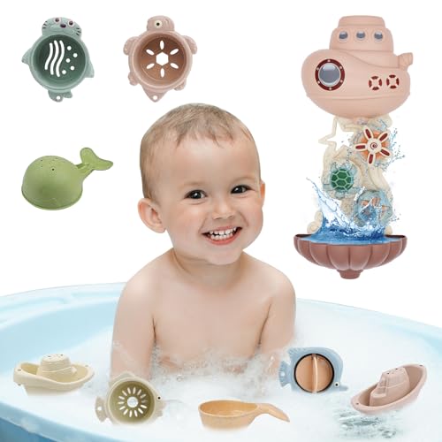 TECHEEL Badewannenspielzeug ab 1 Jahr Baby Badespielzeug Baby Wasserspielzeug Baby Badewanne Spielzeug Baby mit Tasse Babyspielzeug Geschenk für Jungen und Mädchen Geburtstag ab 1 2 3+ Jahre von TECHEEL