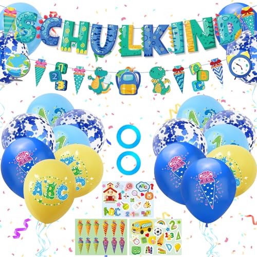 TECHEEL 50PCS Einschulung Deko Junge Schulkind Girlande Luftballon Einschulung Einschulungsdeko Blau Deko Schuleinführung Schulanfang Deko Zuckertüten Banner Geschenk Einschulung Junge von TECHEEL