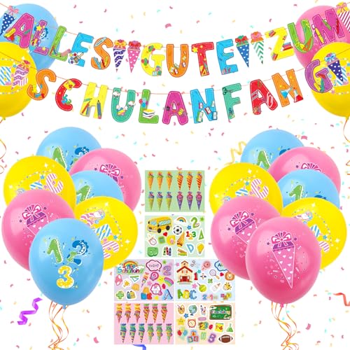 TECHEEL 57PCS Einschulung Deko Mädchen Junge Deko Einschulung Alles Gute zum Schulanfang Girlande Luftballon Einschulung Schuleinführung Deko Geschenk Einschulung Junge von TECHEEL