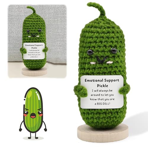 TECHEEL Emotional Support Pickle Niedliche Gurkenstrickpuppe Crochet Emotional Support Pickles,Cute Handwoven Ornaments,Cute Crochet Pickled Cucumber Knitting Doll Positive von TECHEEL