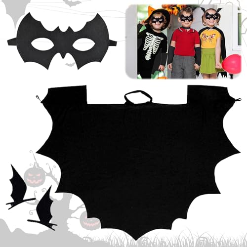 TECHEEL Halloween Fledermaus Kostüm für Kinder Halloween Umhang Schwarzer Fledermaus Umhang Kinder Fledermausflügel Haarspangen Fledermaus Kostüm Mädchen für Kinder Halloween Party Horror Cosplay von TECHEEL