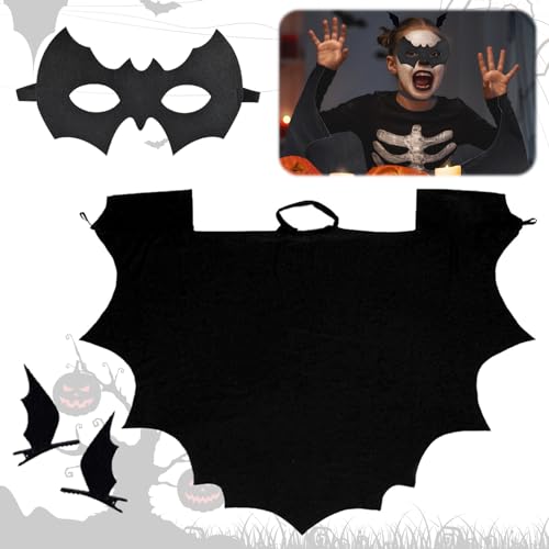 TECHEEL Halloween Fledermaus Kostüm für Kinder Halloween Umhang Schwarzer Fledermaus Umhang Kinder Fledermausflügel Haarspangen Fledermaus Kostüm Mädchen für Kinder Halloween Party Horror Cosplay von TECHEEL