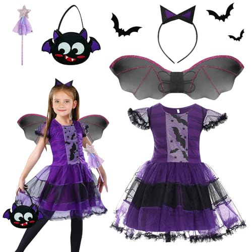 TECHEEL Fledermaus Kostüm Mädchen Halloween Kostüm Mädchen Fledermaus Kostüm Kinder Halloween Kostüm Fledermaus Kinder Fledermaus Kleid für Halloween Karneval Cosplay Party von TECHEEL