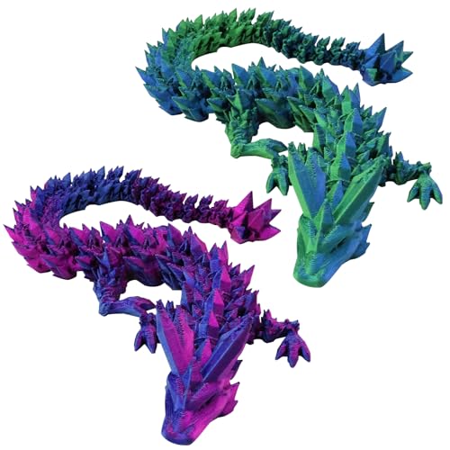 TECHEEL 2 Stück 3D Gedrucktes Drachen Ewegliche Gelenke Drache 3D Geheimnisvolle Drachen Spielzeug Realistische Beweglicher Drachen Kristall Drache 3D Drachen Spielzeug für Jungen, Kinder, Mädchen von TECHEEL