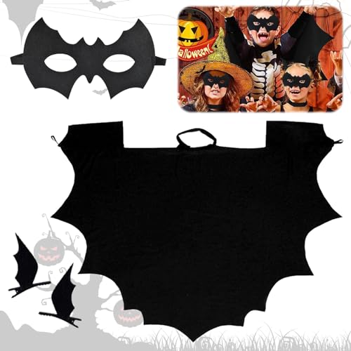 TECHEEL Halloween Fledermaus Kostüm für Kinder Halloween Umhang Schwarzer Fledermaus Umhang Kinder Fledermausflügel Haarspangen Fledermaus Kostüm Mädchen für Kinder Halloween Party Horror Cosplay von TECHEEL