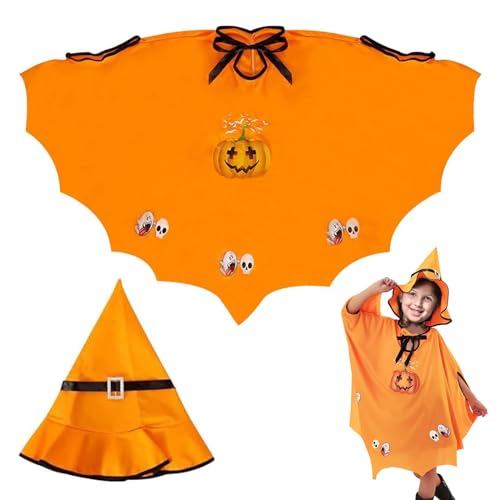 TECHEEL Halloween Umhang Hexe Kinder Fledermauskostüm Kinder Halloween Kostüm Kinder Hexe Kostüme Hexenkostüm Kürbis Halloween Kostüm Hexen für Halloween Cosplay Party von TECHEEL