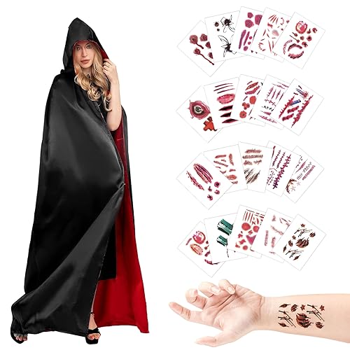 TECHEEL Vampir Umhang Kinder Vampir Umhang mit Kapuze Halloween Umhang Kinder Vampir Kostüm Kinder Halloween Schwarzer Umhang für Halloween Karneval Cosplay Kostüm von TECHEEL