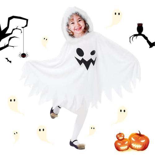 TECHEEL Halloween Kostüm Kinder Cape Weiß Kinder Geist Kostüm Kinder Gespenst Kostüm Umhang Halloween Kostüm Kleinkind Jungen Mädchen für Halloween Party Fancy Kleid Cosplay Karneval - L von TECHEEL