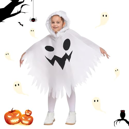 TECHEEL Halloween Kostüm Kinder Cape Weiß Kinder Geist Kostüm Kinder Gespenst Kostüm Umhang Halloween Kostüm Kleinkind Jungen Mädchen für Halloween Party Fancy Kleid Cosplay Karneval - M von TECHEEL