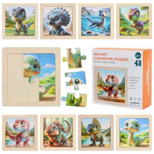 TECHEEL Kinderpuzzle 8 Stück, Puzzle Kinder Montessori Holz Steckpuzzle für Kinder Mini Puzzle Spielzeug Puzzle Lernspielzeug für Mädchen and Jungen (B) von TECHEEL