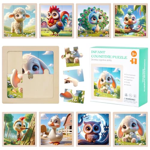 TECHEEL Mini Puzzle Spielzeug 8 Stück Puzzle Kinder ab 1 2 3 Jahre Tier Kinderpuzzle Holz Steckpuzzle für Kinder Puzzle ab 3 Spielzeug Puzzle Lernspielzeug für Kinder Geschenk Mädchen and Jungen von TECHEEL