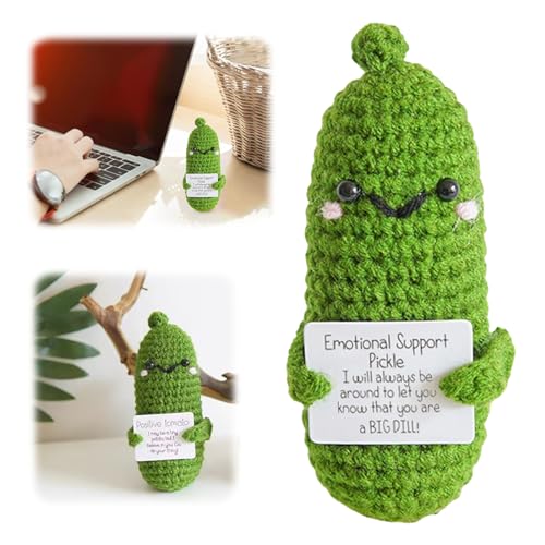 TECHEEL Niedliche Gurkenstrickpuppe, Emotional Support Pickle, Crochet Emotional Support Pickles,Cute Handwoven Ornaments,Cute Crochet Pickled Cucumber Knitting Doll Positive von TECHEEL