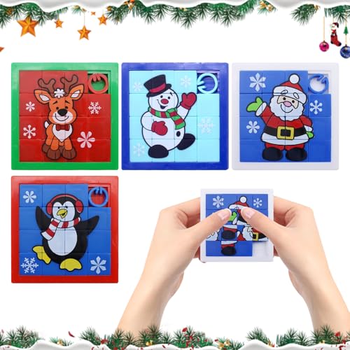 TECHEEL 4 Stück Schiebepuzzle Kinder Weihnachten Schiebe Puzzle Schiebepuzzle für Kinder Mini Schiebepuzzle Kleinigkeiten für Adventskalender Kinder Adventskalender Füllung Kinder WeihnachtenGeschenke von TECHEEL