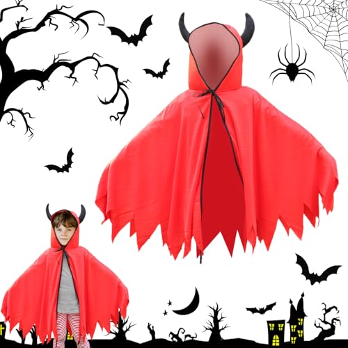 TECHEEL Halloween Teufel Kostüm Kinder Rot Teufelskostüm Halloween Kostüm Teufel Umhang Damen Teufelshörner Rot für Halloween Cosplay Karneval Kostüm Geburtstagsparty von TECHEEL