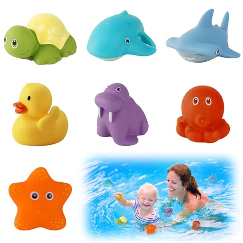 TECHEEL Badespielzeug Baby 7 Stück Badewannenspielzeug Baby Badewanne Pool Spielzeug Wassertiere Badespielzeug Badewanne Badetiere Badespielzeug Geschenk für 1 2 3 4 5+ Jahre Kleinkind Jungen Mädchen von TECHEEL