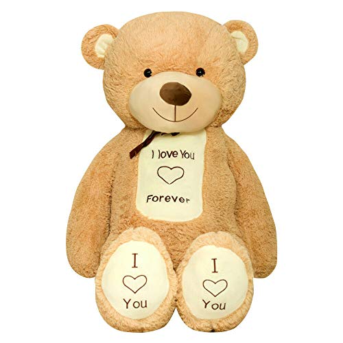 TEDBI Teddybär 140cm | Farbe Hellbraun | Groß Teddy Bear Plüschbär Stofftier Kuscheltier Plüschtier XXL Herz Teddi Bär mit Stickerei I Love You Forever Ich Liebe Dich für Immer von TEDBI