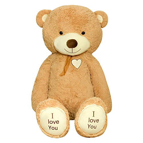 TEDBI Teddybär 140cm | Farbe Hellbraun | Groß Teddy Bear Plüschbär Stofftier Kuscheltier Plüschtier XXL Teddi Bär mit Stickerei I Love You Ich Liebe Dich von TEDBI