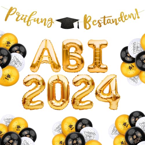 ABI 2024 Deko Set - Abitur 24 Dekoration für die Abschlussfeier und Zuhause - Folienballons mit Jahreszahl, ABI Schriftzug, Girlande, Ballons und Konfetti Ballons… von TEDORU