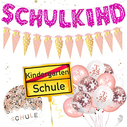 XXL Deko Set zur Einschulung/Schulanfang/Erster Schultag für Mädchen | Girlande + XXL Folienluftballons + 25 Luftballons + Buchstaben-Konfetti XXL Deko Set zur Einschulung/Schulanfang/Erster Schultag für Mädchen | Girlande + XXL Folienluftballons + 25 Luftballons + Buchstaben-Konfetti von TEDORU
