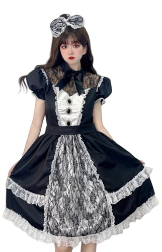 TEDPRBGE 3 Stück Gothic Lolita Uniform Dienstmädchenkleid Prinzessin Kleid Kostüm Lolita Kleid Set Anime Cosplay Kostüm für Frauen (L) von TEDPRBGE