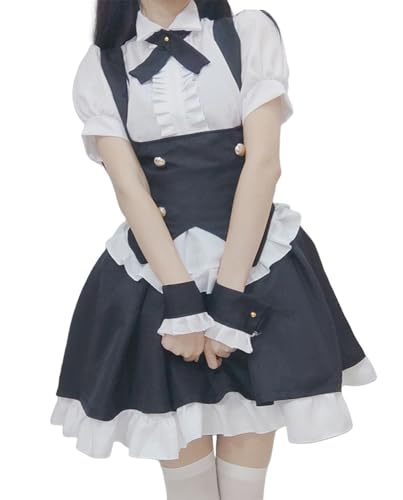 TEDPRBGE 5-teiliges schwarz-weißes Dienstmädchen-Outfit, Smoking-Kleid, Prinzessinnenkleid, Kostüm, Lolita-Kleid, Anime-Cosplay-Kostüm für Damen, Größe XXL von TEDPRBGE