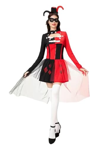 TEDPRBGE Clown-Kostüm für Damen, schwarz-rot, Anzug, Cosplay, Clown-Kostüm, Halloween, Party-Outfit, Größe M von TEDPRBGE