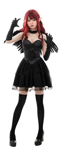 TEDPRBGE Damen Devil Angel Cosplay Kostüme Neckholder Kleid Anime Cosplay Kostüm Verkleidung Kostüm für Halloween Party (Schwarz, L) von TEDPRBGE