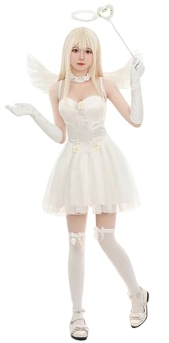 TEDPRBGE Damen Devil Angel Cosplay Kostüme Neckholder Kleid Anime Cosplay Kostüm Verkleidung Kostüm für Halloween Party (Weiß, L) von TEDPRBGE