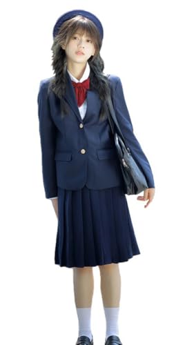 TEDPRBGE Dunkelblaues japanisches JK-Uniform-Kostüm, Anzugjacke, JK-Rock, Hemden, Uniform, Anime, Cosplay, Kostüme für Damen, Größe 4XL von TEDPRBGE