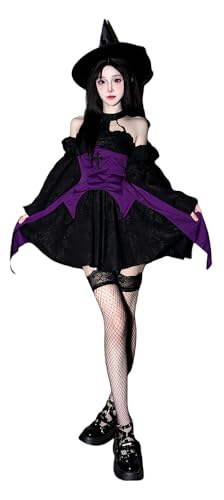 TEDPRBGE Gothic-Hexenkostüm für Damen, schwarz, lila, Outfit, Hexe, Spitzkappe, ärmellos, Oberrock, Halloween, Cosplay, Kostüm, Größe L TEDPRBGE Gothic-Hexenkostüm für Damen, schwarz, lila, Outfit, Hexe, Spitzkappe, ärmellos, Oberrock, Halloween, Cosplay, Kostüm, Größe L von TEDPRBGE