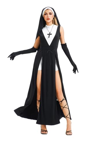 TEDPRBGE Gothic Schwester Nonne Kleid Gothic Schwester Kleid Set Anime Cosplay Kostüm Halloween Nonne Kostüm für Frauen (L) von TEDPRBGE