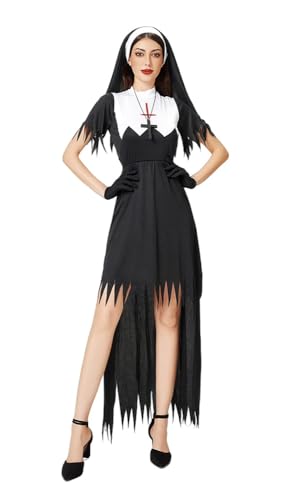 TEDPRBGE Gothic Schwester Nonne Kleid Kostüm Nonne Kostüm Set Anime Cosplay Kostüm Halloween Nonne Kostüm für Damen (S) von TEDPRBGE