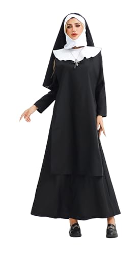 TEDPRBGE Gothic Schwester Nonne Kleid Schwarz Schwester Kleid Set Cosplay Kostüm Halloween Nonne Kostüm für Frauen (M) von TEDPRBGE