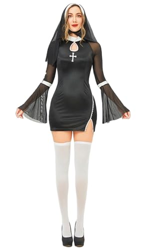 TEDPRBGE Gothic Schwester Nonne Kostüm Nonne Kostüm Set Anime Cosplay Kostüm Halloween Nonne Kostüm für Damen (L) von TEDPRBGE