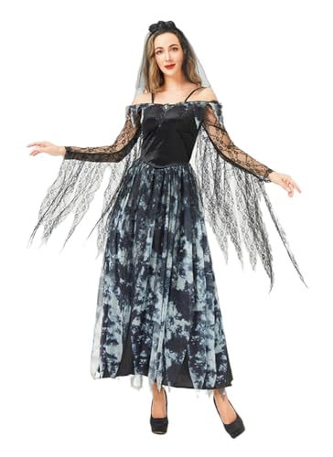 TEDPRBGE Halloween Geisterbraut Kostüm Gothic Cosplay Kleid Verkleidung Halloween Cosplay Kostüm für Damen (L) von TEDPRBGE