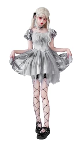 TEDPRBGE Halloween Geisterbraut Kostüm Gothic Lolita Hochzeitskleid Verkleidung Halloween Cosplay Kostüm für Frauen (L) von TEDPRBGE