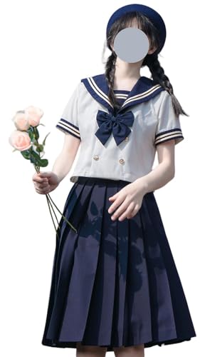 TEDPRBGE Japanische Schuluniform-Kostüm, Matrosenuniform, JK, Hemden, Uniform, Anime, Cosplay, Kostüme für Damen, Blau, 43 cm, kurzärmelig, Größe L von TEDPRBGE