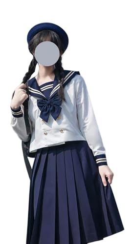 TEDPRBGE Japanische Schuluniform-Kostüm, Matrosenuniform, JK, Hemden, Uniform, Anime, Cosplay, Kostüme für Damen, Blau, 43 cm, langärmelig, Größe L von TEDPRBGE