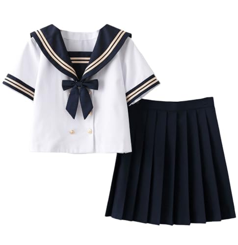 TEDPRBGE Japanische Schuluniform-Kostüm, Matrosenuniform, JK-Rock, kurzärmeliges Hemd, Fliege, Anime-Cosplay-Kostüm für Damen, Größe L von TEDPRBGE