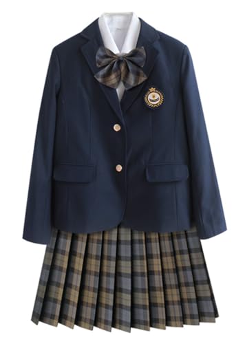 TEDPRBGE Japanische Schuluniform-Kostüm, dunkelblauer Blazer, langärmelig, Anzugjacke, JK Rock, Hemden, Uniform für Damen, Olivbraun, M von TEDPRBGE