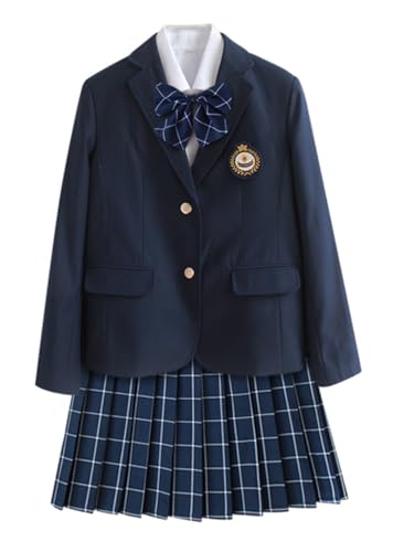 TEDPRBGE Japanische Schuluniform-Kostüm, dunkelblauer Blazer, langärmelig, Anzugjacke, JK Rock, Hemden, Uniform für Damen, marineblau, M von TEDPRBGE