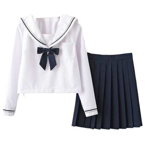 TEDPRBGE Japanische Schuluniform Kostüm JK Matrosenuniform Faltenrock Matrosenhemd Set Anime Cosplay Kostüme für Frauen (L) von TEDPRBGE