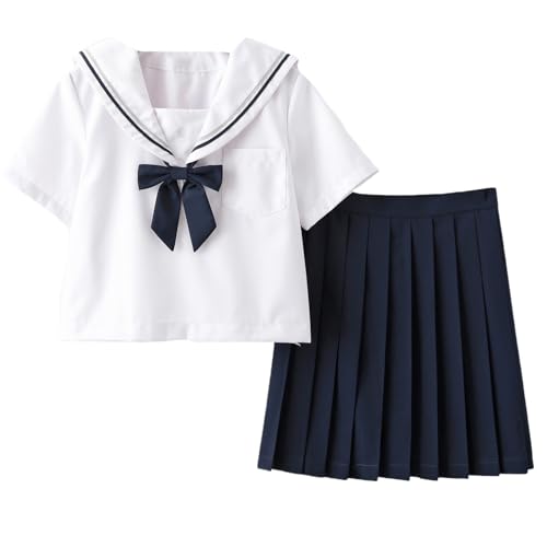 TEDPRBGE Japanische Schuluniform Kostüm JK Matrosenuniform Faltenrock Matrosenhemd Set Anime Kostüme für Frauen (L) von TEDPRBGE