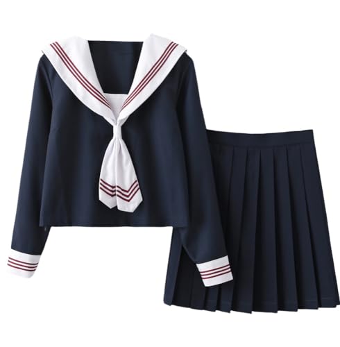 TEDPRBGE Japanische Schuluniform Kostüm JK Matrosenuniform JK Faltenrock Matrosenhemd Anime Cosplay Kostüm für Damen (M) von TEDPRBGE