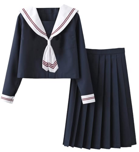 TEDPRBGE Japanische Schuluniform Kostüm JK Matrosenuniform JK Faltenrock Matrosenhemd Anime Kostüm für Damen (L) von TEDPRBGE