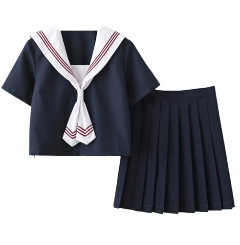 TEDPRBGE Japanische Schuluniform Kostüm JK Matrosenuniform JK Faltenrock Matrosenhemd Cosplay Kostüm für Damen (2XL) von TEDPRBGE