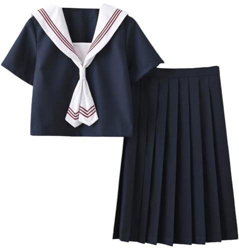 TEDPRBGE Japanische Schuluniform Kostüm Marineblau Matrosenuniform JK Faltenrock Matrosenhemd Anime Kostüm für Damen (S) von TEDPRBGE