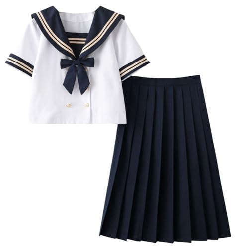 TEDPRBGE Japanische Schuluniform Kostüm Matrosenuniform JK Faltenrock Kurzarm Hemd Fliege Anime Cosplay Kostüm (M) von TEDPRBGE